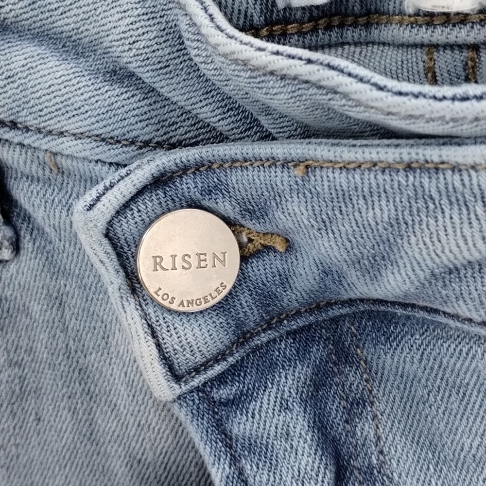 Risen denim jeans skinny frayed 31 hem light high waisted Crossover waist - Picture 7 of 11